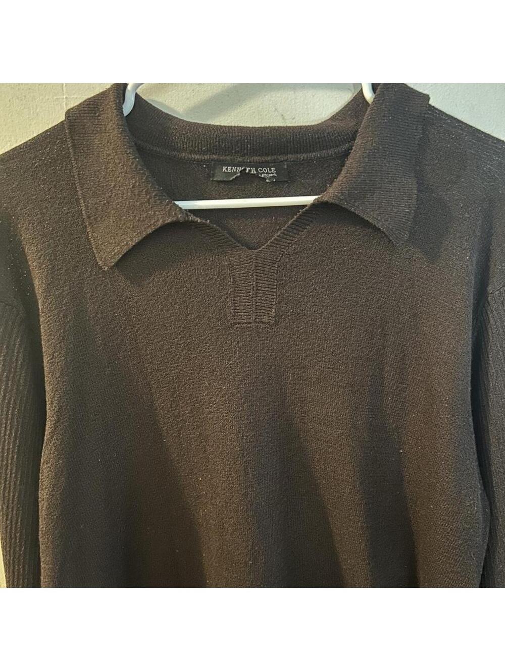 Brown Kenneth Cole lightweight sheer knit polo sweater size XL